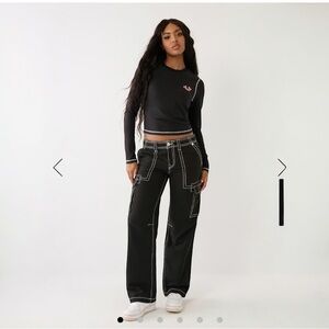 True Religion Big T Cargo Pants Black Stitching | Size 34